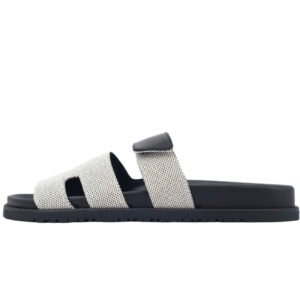 Hermes Flat Slippers Dark Gray