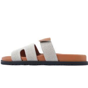 Hermes Flat Slippers Grey Coffee Color