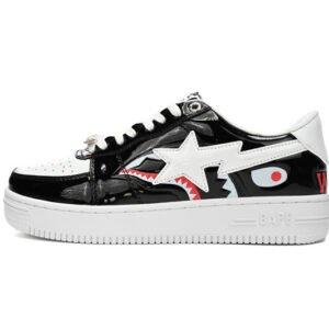 A Bathing Ape Bape Sta Low Black and White Shark 1H30-191-009