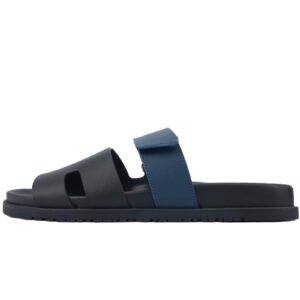 Hermes Flat Slippers Black Blue