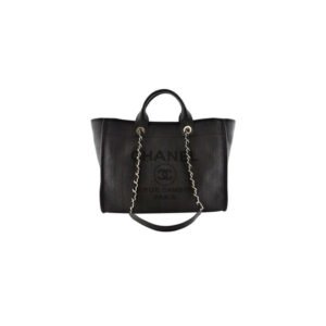 CHANEL Woven Straw Raffia Striped Medium Deauville Tote